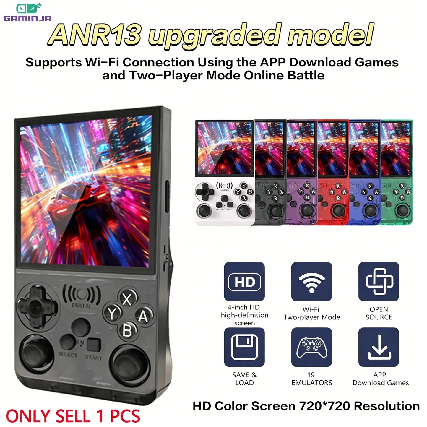 GAMINJA Online Handheld Game Console, 4-Inch HD Screen, 19+ Emulators, Online Battle & Game Download, 3500Mah Long Battery Life, Retro Portable Gaming Device, Portable Gaming System