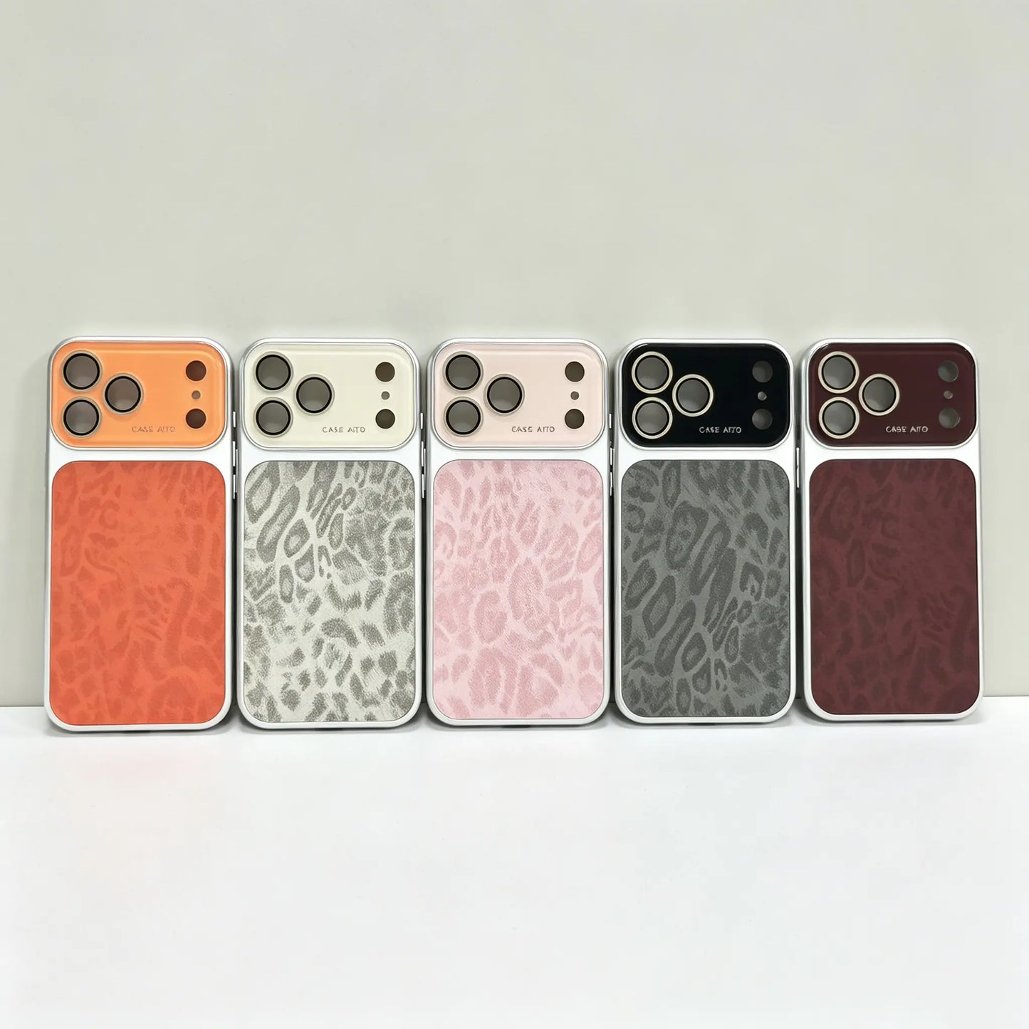 Luxury Leopard Print Large Viewfinder Phone Case for Iphone 14/15/16/17 Series, TPU+ Pcdual-Layer Shockproof Protective Cover with Anti-Scratch, Non-Slip & Full Camera Lens Protection, Stylish Orange Faux Suede Texture