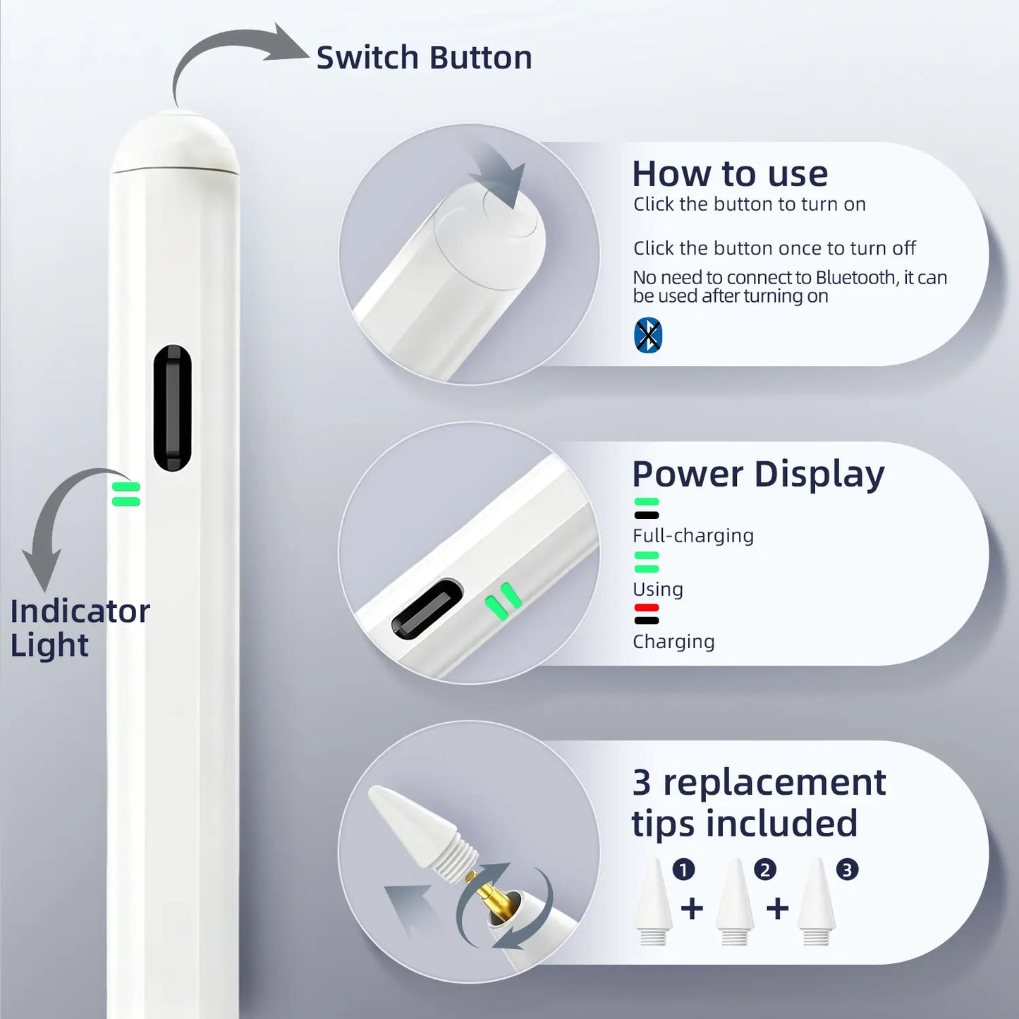 Stylus Pen for Ipad Fast Charge with Palm Rejection Tilt Sensitivity Active Touch Screen Pencil Compatible with Ipad 6/7/8/9/10 Pro12.9&11 Air3/4/5 Mini5/6/7 Tiktokshopholidayhaul
