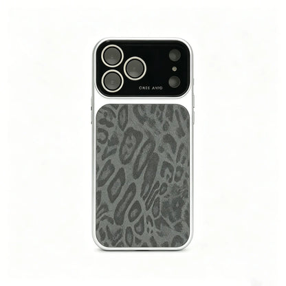 Luxury Leopard Print Large Viewfinder Phone Case for Iphone 14/15/16/17 Series, TPU+ Pcdual-Layer Shockproof Protective Cover with Anti-Scratch, Non-Slip & Full Camera Lens Protection, Stylish Orange Faux Suede Texture