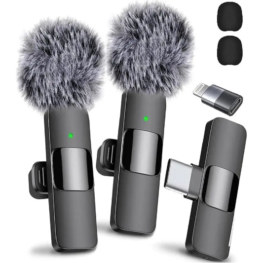 2.4G Wireless Clip on Mic with Lightning & USB-C Adapter, Professional Audio for Video Recording, Youtube, Interview