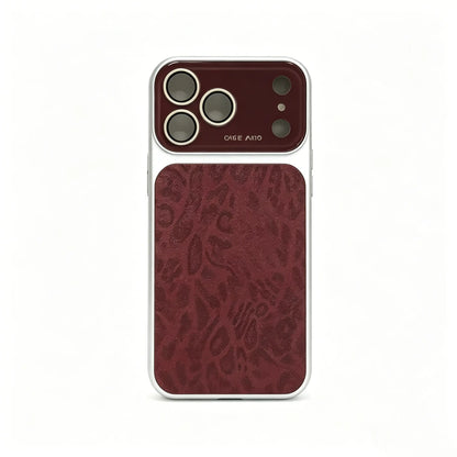 Luxury Leopard Print Large Viewfinder Phone Case for Iphone 14/15/16/17 Series, TPU+ Pcdual-Layer Shockproof Protective Cover with Anti-Scratch, Non-Slip & Full Camera Lens Protection, Stylish Orange Faux Suede Texture