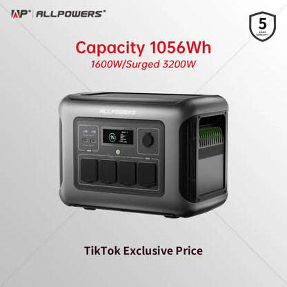 (2026 NEW)ALLPOWERS R1500 LITE Portable Power Station 1056Wh,Fast Charging,Lifep04 Battery,Suitable for Outdoorcamping,Rv,Home Backup Power Station Solar Generator