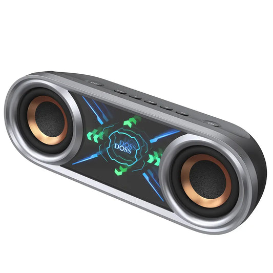 DOSS Soundbox Pro+ P400 Multifunctional Wireless Speaker - 50W Full Range Stereo, Dual 25W Woofer Drivers, DSP Tech, 26H Playtime, 2 Batteries, USB Rechargeable, Portable Outdoor, Smartphone Audio, Home Use, Black with Phantom Mirror Light Show,Summervibe